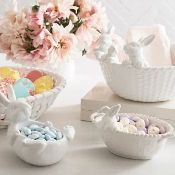 New with Tags- Pottery Barn Bunny Trio Basket Large Serving Bowl -  White NIB #2 - Picture 11 of 14